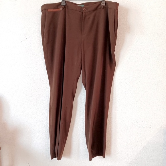 Lauren Ralph Lauren Trouser Pants 22W Brown Womens Straight Wool Suede Details